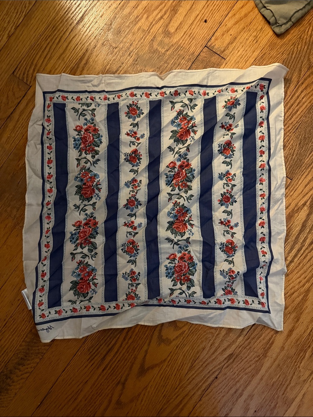 Sezane Floral Cotton Scarf in Navy, Red and Green